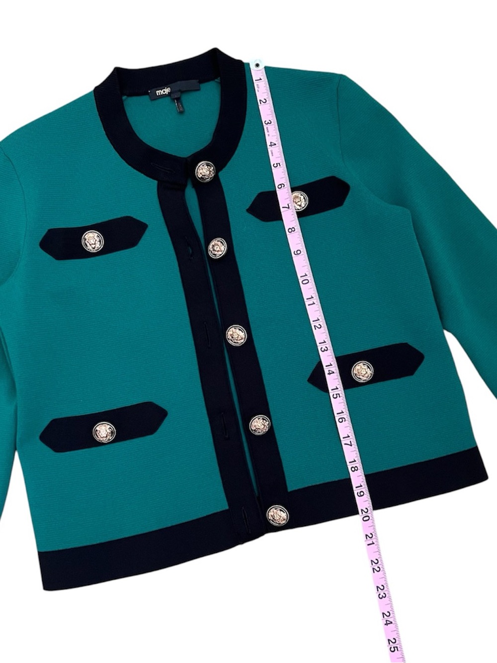 MAJE Mireille Military Cardigan Sweater Knit Jacket Green Black Gold 1 S Small - Picture 9 of 12